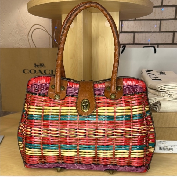 Patricia Nash Handbags - Patricia Nash Leather And Wicker Satchel Tote Bag Turn Lock